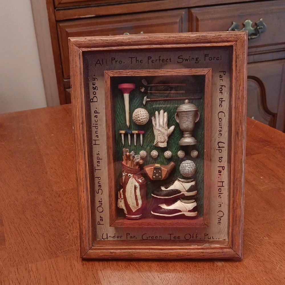Golf Themed Wood Shadow Box Decor  8X7 Unbranded Brown Green